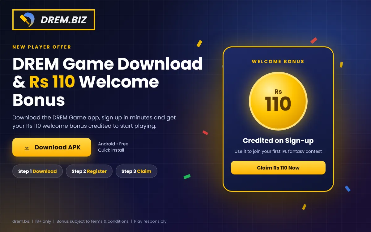 DREM Fantasy download and Rs 110 welcome bonus banner