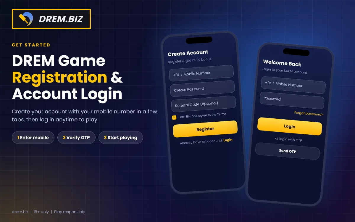 DREM Fantasy registration and account login screen